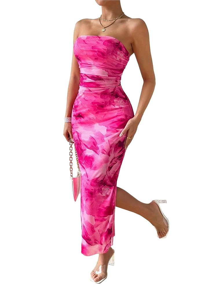 Women's Summer Strapless Dresses 2025 Maxi Bodycon Tube Top Dress Floral Beach Vacation Clothes f... | Amazon (US)