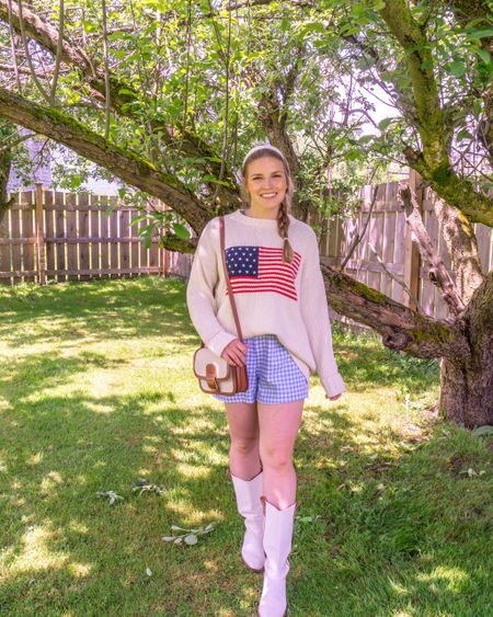 Memorial Day outfit, Fourth of July, patriotic, gingham, summer sweater, cowboy boots, cowgirl boots, headband, summer outfit 

#LTKShoeCrush #LTKFindsUnder50 #LTKSeasonal
