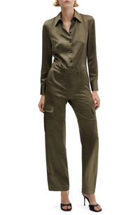 Click for more info about MANGO Kate Long Sleeve Satin Cargo Jumpsuit | Nordstrom