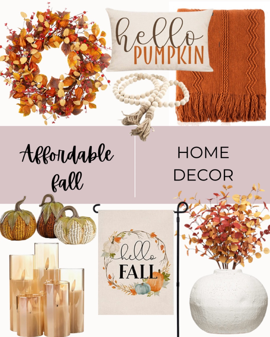 Affordable fall decor from Amazon includes a beaded garland, vase, artificial eucalyptus, garden flag, garden flag pole, candle hurricanes, pumpkin decor, fall wreath, fall pillow, throw pillow.

Fall decor, home decor, fall home decor, affordable decor, found it on Amazon, Amazon, Amazon finds

#LTKhome #LTKstyletip #LTKunder100