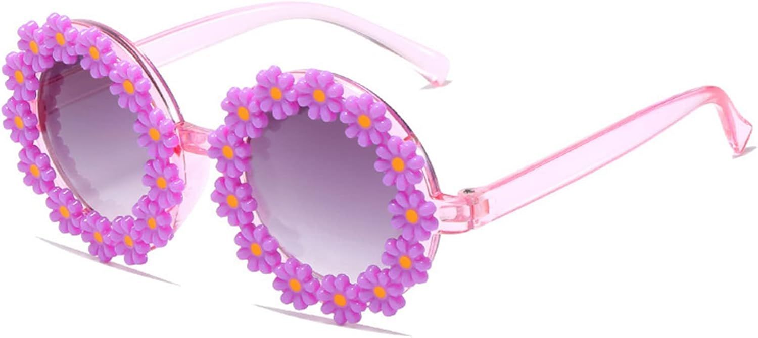 Girls round Flower Sunglasses Flower Cute Glasses UV 400 Protection for Outdoor Beach | Amazon (US)