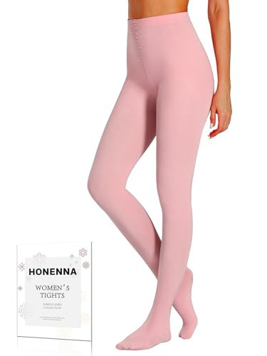 HONENNA Colorful Womens Fleece Lined Tights High Waisted Opaque Winter Thermal Pantyhose, Pink 1X-2X | Amazon (US)