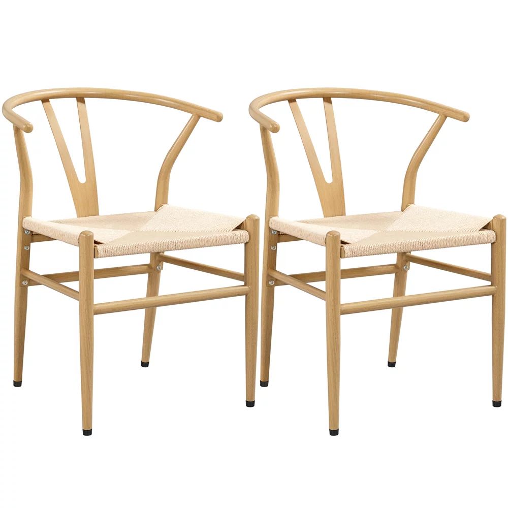 SmileMart Mid-Century Metal Dining Chairs with Woven Hemp Seat, Set of 2, White | Walmart (US)