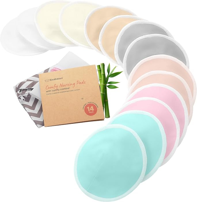 Organic Nursing Pads - 14 Washable Breast Pads for Breastfeeding, Wash Bag, Viscose Derived from ... | Amazon (US)