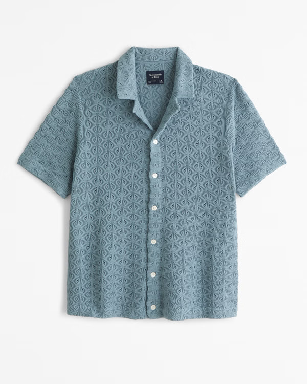 Textured Knit Button-Through Sweater Polo | Abercrombie & Fitch (US)