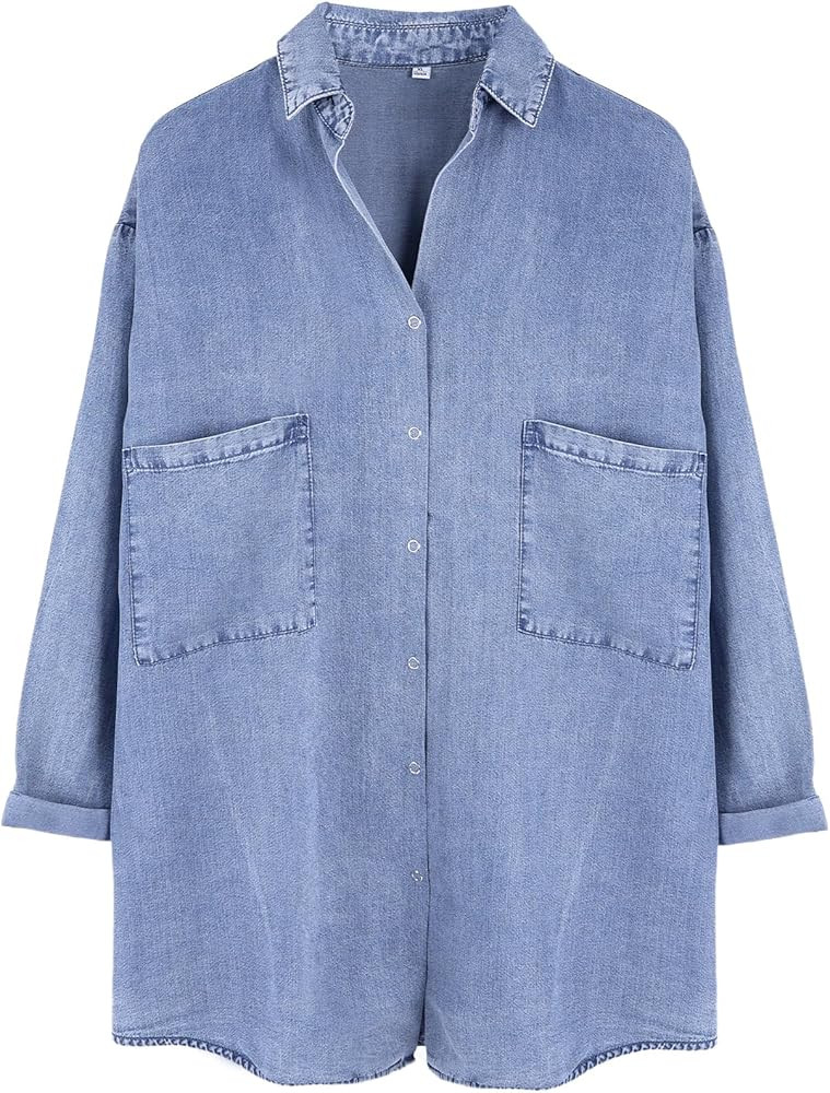 Yimoon Womens Denim Shirt Chambray Blue Button Down Jean Shirts Denim Tencel 3/4 Sleeve Tops | Amazon (US)