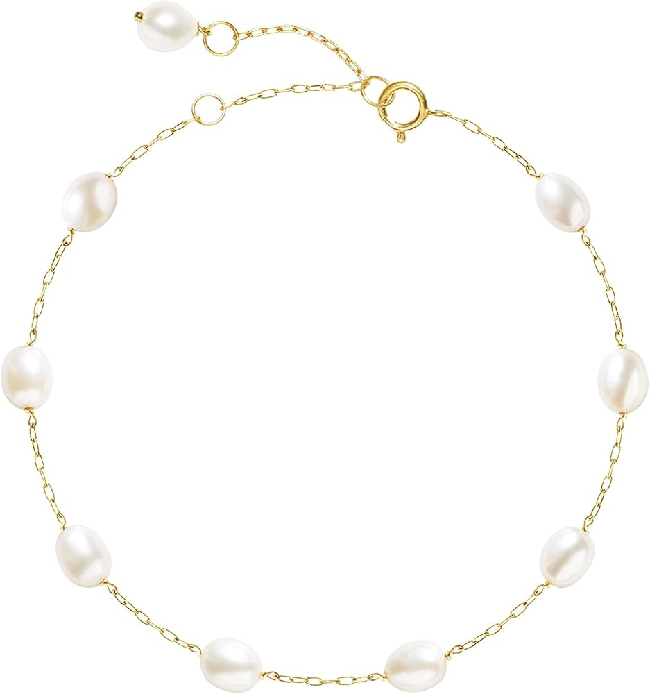 Pearl Bracelet for Women 14K Gold Filled Freshwater Cultured Pearl Handmade Bracelet Tin Cup Pear... | Amazon (US)