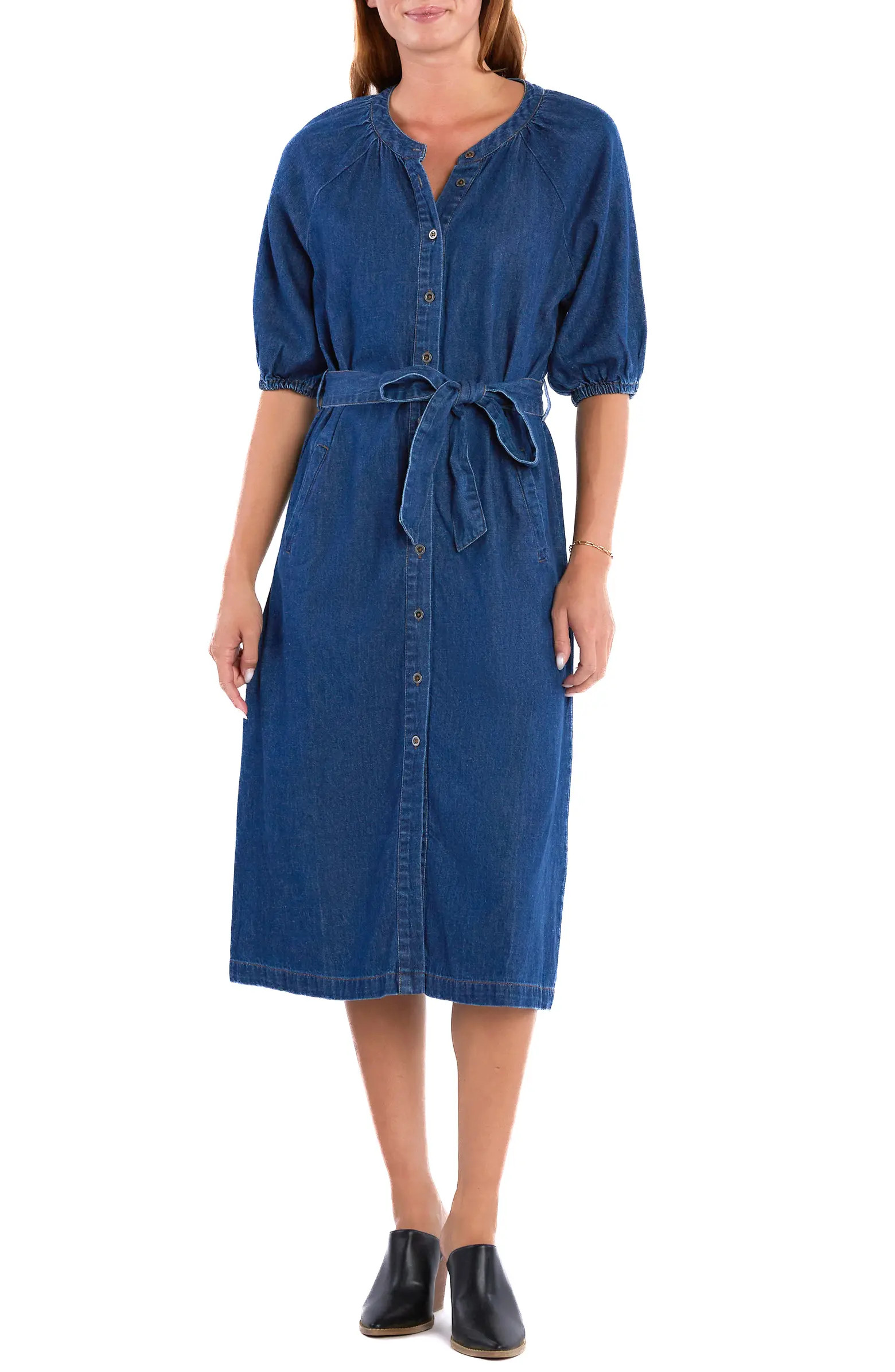 Wash Lab Denim Sidney Belted Denim Midi Shirtdress | Nordstrom | Nordstrom