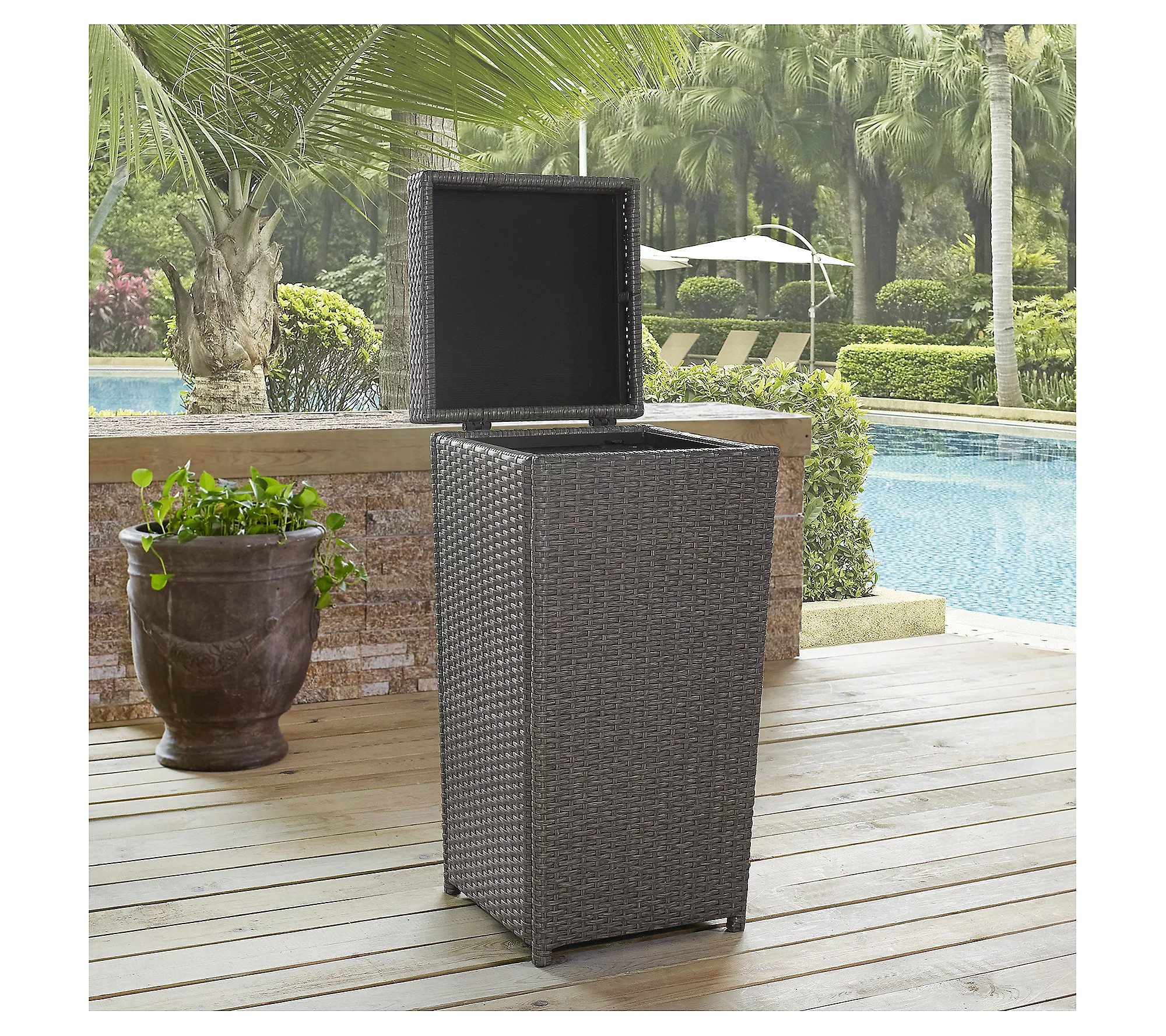 Crosley Palm Harbor Wicker Outdoor Trash Can | QVC