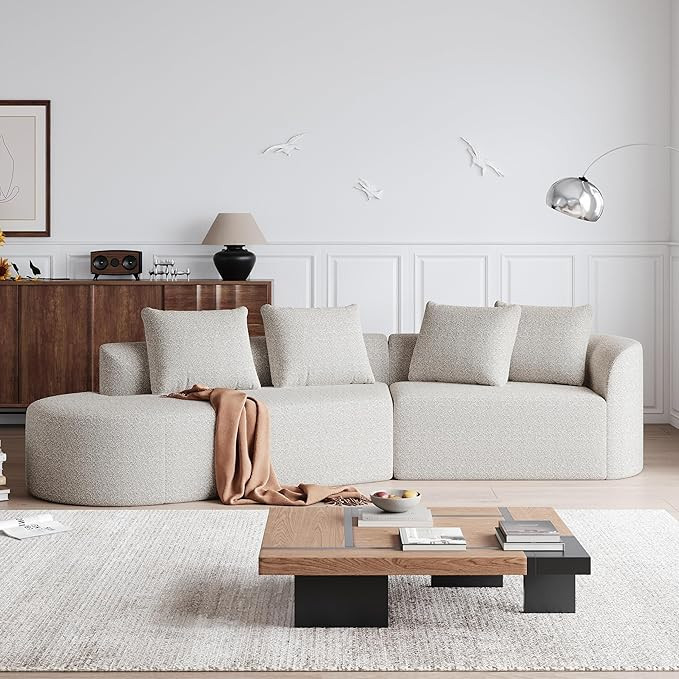 112" Modern Cloud Sectional Sofa, Chenille 4-Seater Curved Couch with 4 Pillows, Extra Deep & Wid... | Amazon (US)