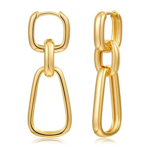 MUYAN Gold Classy Geometric Chain Earrings for Women Trendy Detachable Chain Link Dangle Earrings Minimalist Jewelry | Amazon (US)