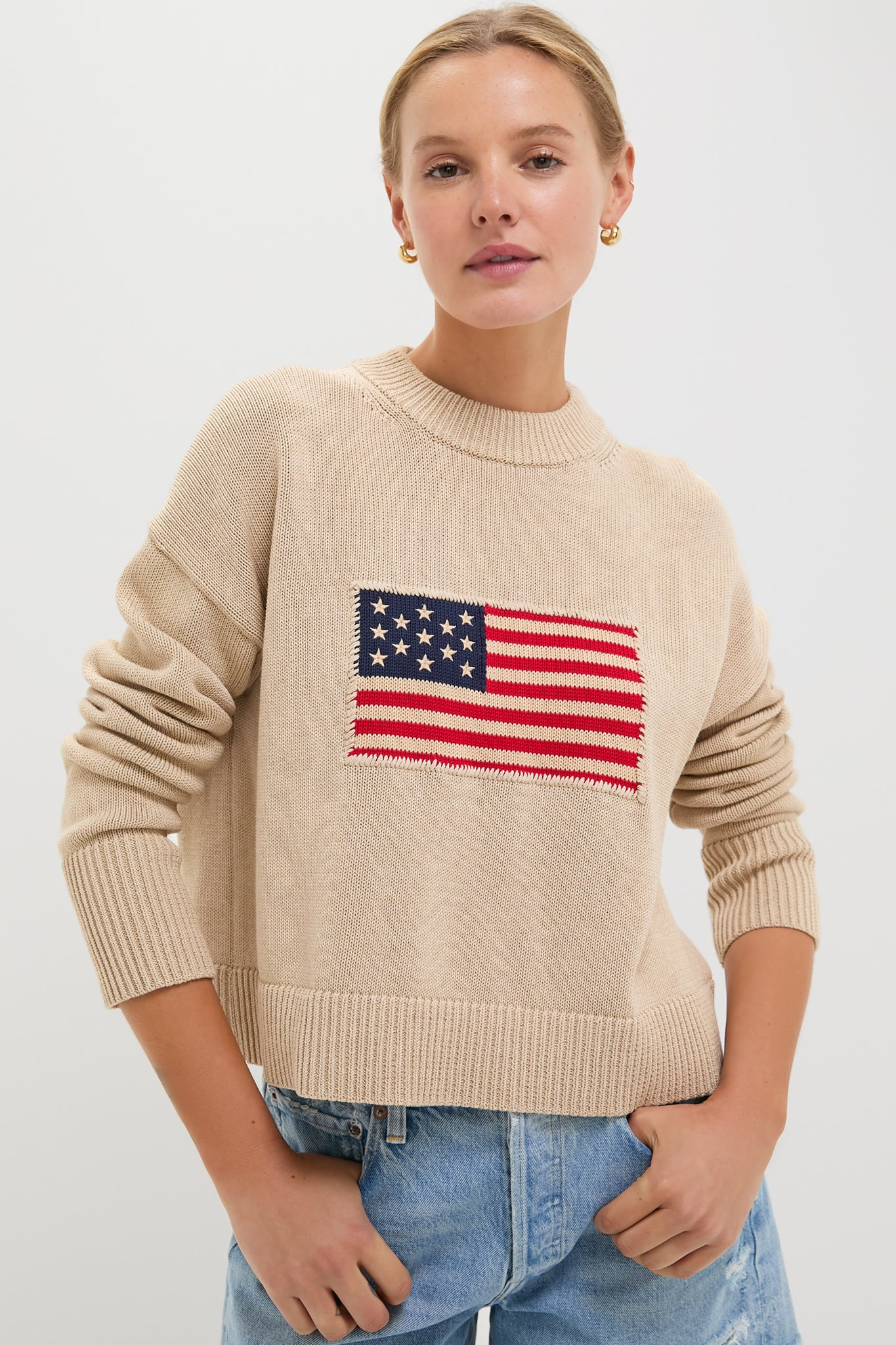 Cropped Beachwood Cotton Americana Sweater | Tuckernuck (US)