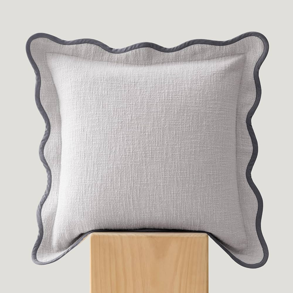 Double Stitch Scalloped Throw Pillow Covers - 100% Cotton Decorative Boho Pillow Covers 20 x 20, ... | Amazon (US)