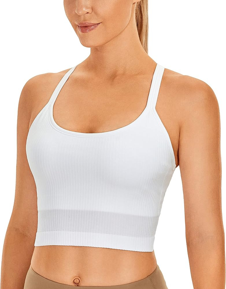 CRZ YOGA Womens Longline Seamless Ribbed Sports Bra - Padded Racerback Sports Bra Yoga Crop Tank ... | Amazon (US)