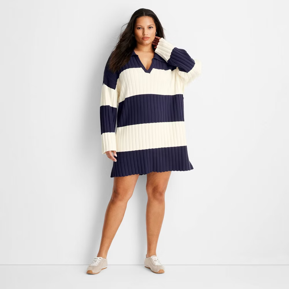 Women's Long Sleeve Rugby Mini Sweater Dress - Future Collective | eBay US