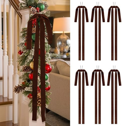 SIMISI RIBBON Brown Long Velvet Bows Ornaments for Christmas Tree, Wreath, Garland, Swag, Stairca... | Amazon (US)
