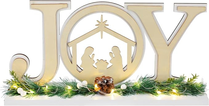 Yousoontic Christmas Nativity Scene with Wooden Farmhouse Joy Tabletop Decorations Light up Nativ... | Amazon (US)