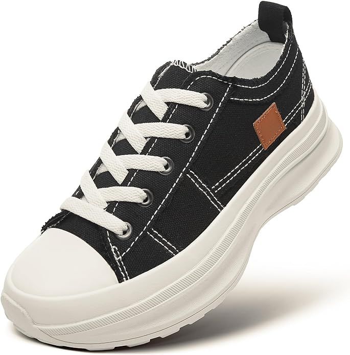 Womens Low Top Platform Shoes,Lace up Canvas Sneakers,Casual Platform Tennis Shoes | Amazon (US)
