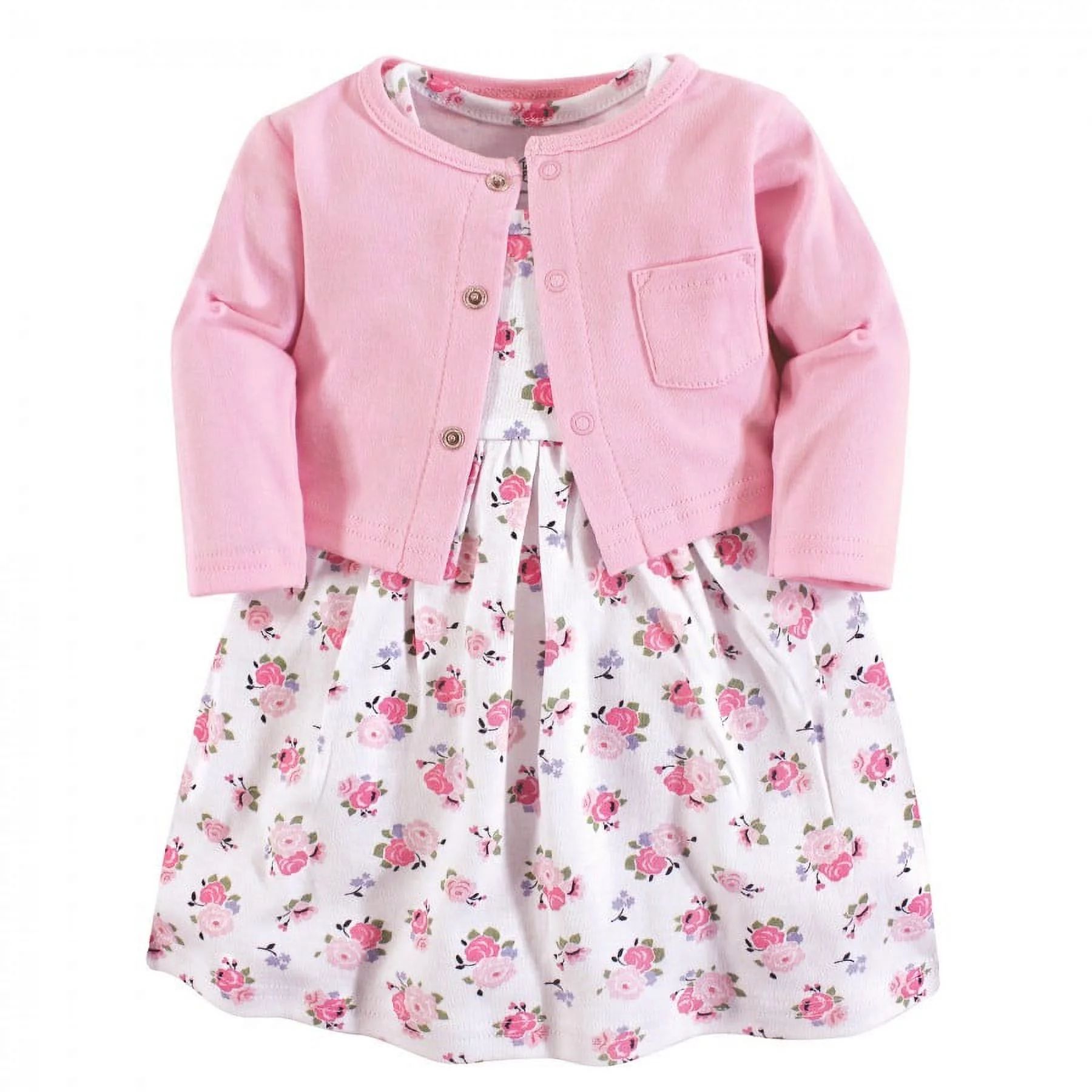 Luvable Friends Baby and Toddler Girl Dress and Cardigan 2pc Set, Pink Floral, 0-3 Months | Walmart (US)