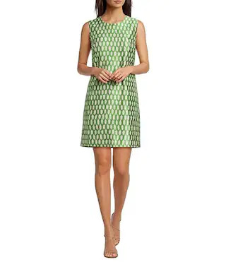 FRANCES VALENTINE Lilly Metallic Printed Jacquard Round Neck Sleeveless Shift Dress | Dillard's | Dillard's