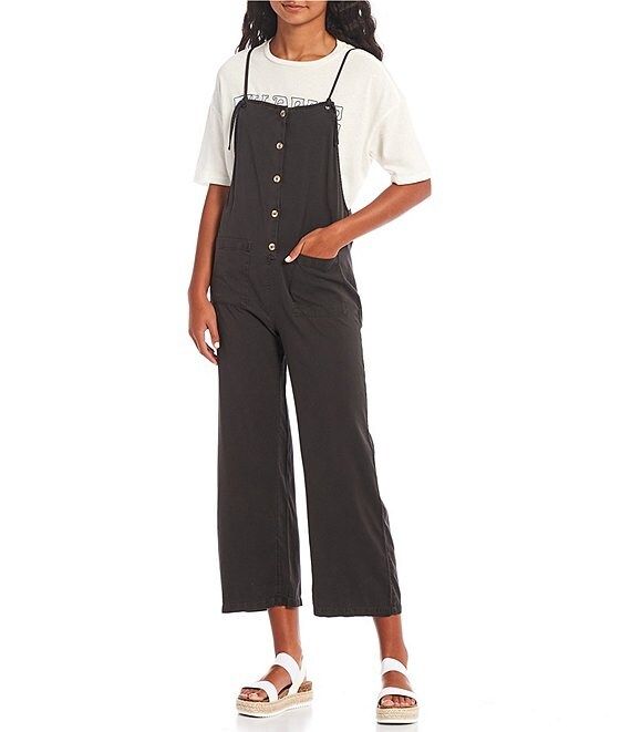 Beach Cruiser Twill Square Neck Sleeveless Overalls | Dillard's