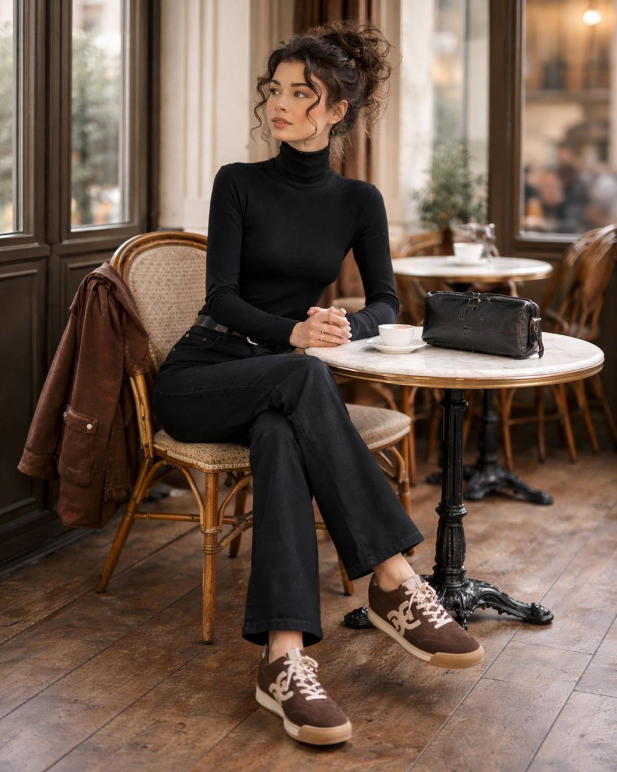 Black + Brown Elevated Everyday

Black fitted turtleneck paired with black wide-leg trousers, brown jacket with leather collar, brown sneakers, black belt with gold buckle, gold earrings, and a black crossbody bag. Polished black base with warm brown accents.
#WinterStyle #BlackOutfit #EffortlessChic

#LTKootd #LTKSeasonal #LTKOver40