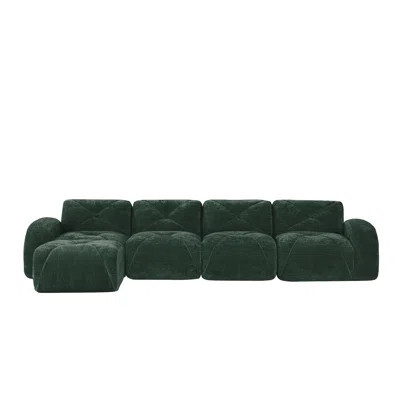 Green Tufted Velvet Modular L-Shaped Sectional Sofa with Movable Ottoman, Cloud Comfort Living Room Couch | Wayfair North America