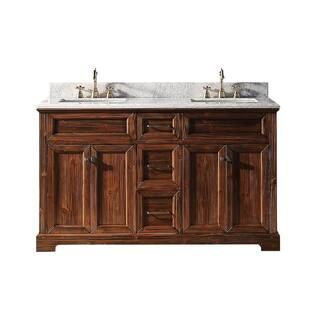 60 in. W x 22 in. D x 36 in. H Bath Vanity in Brown with Marble Vanity Top in White with White Ba... | The Home Depot