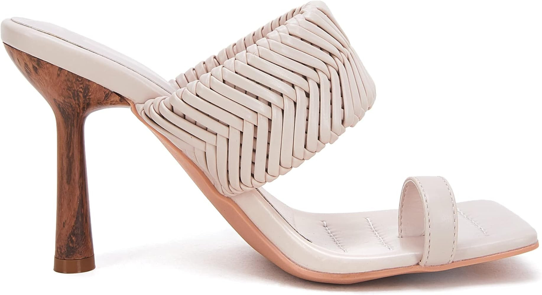 VETASTE Women's Braided Heeled Mule Sandals Square Open Toe Stiletto Backless Strappy Slip On Slide  | Amazon (US)