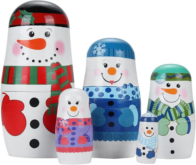 Yoption 5Pcs Russian Matryoshka Dolls Handmade Wooden Snowman Nesting Dolls Set for Kids Christma... | Amazon (US)
