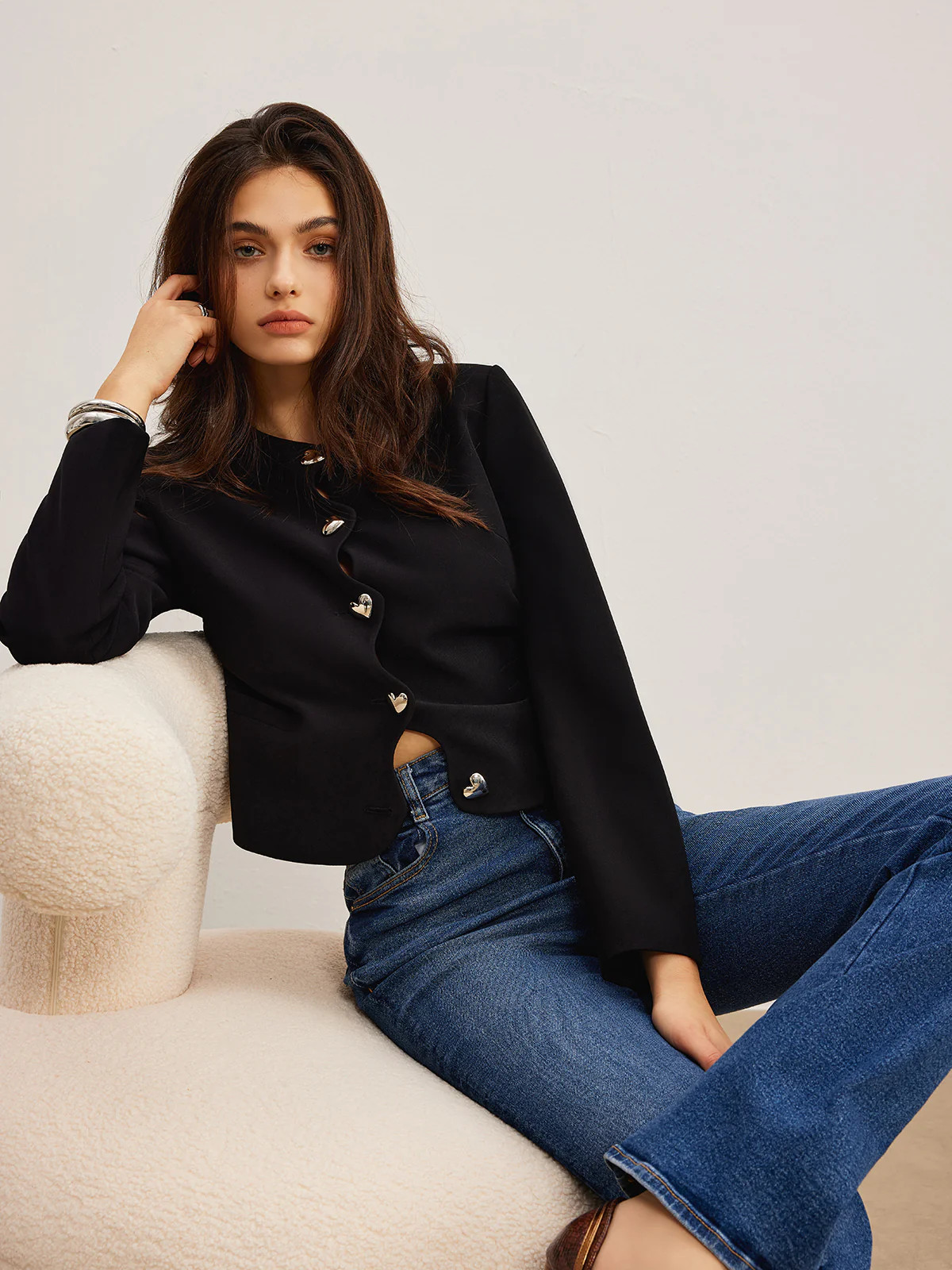 Heart-Button Regular Fit Blazer | Commense