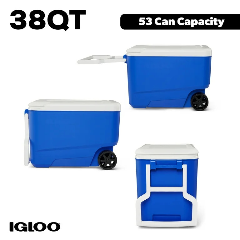 Igloo Wheelie Cool 38 QT Hard Sided Cooler with Wheels, Blue | Walmart (US)