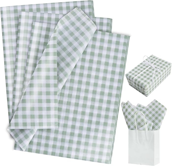 BEISHIDA Gingham Tissue Paper Bulk\uff0cSage Green and White Checkered Wrapping Tissue Paper for ... | Amazon (US)