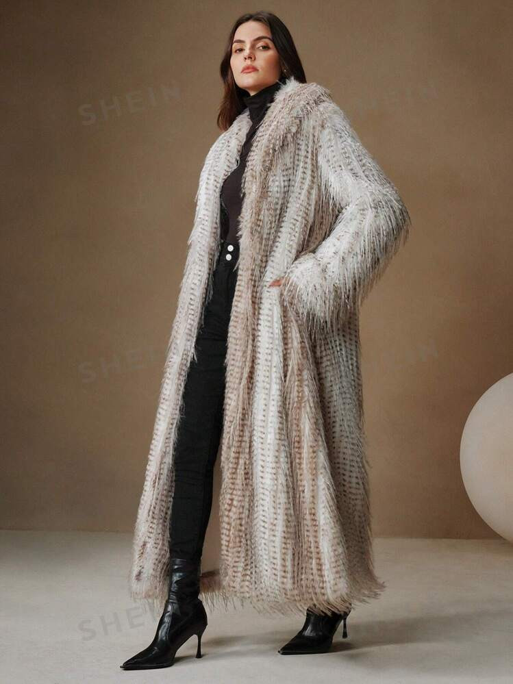Anewsta New Autumn Winter Fashion Faux Fur Long Coat, Elegant Lady Style Fluffy Furry Outerwear F... | SHEIN