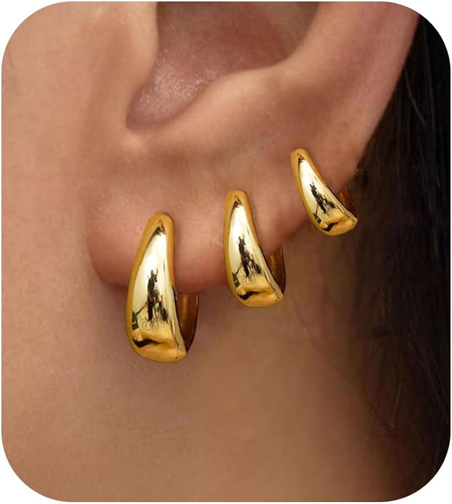 3Pairs 𝐆𝐨𝐥𝐝 𝐇𝐨𝐨𝐩 𝐄𝐚𝐫𝐫𝐢𝐧𝐠𝐬 Set for Women Trendy Ch... | Amazon (US)