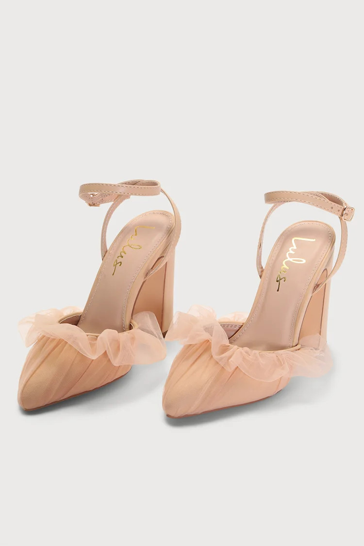 Kyliee Light Nude Tulle Ankle Strap Pointed-Toe Pumps | Lulus