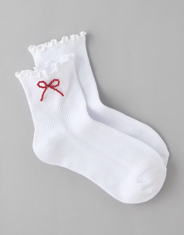 AE Beaded Bow Boyfriend Socks | American Eagle Outfitters (US & CA)