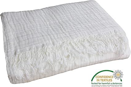 100% Organic Muslin Cotton Throw Blanket for Adult Kids Couch Bed, 4-Layer Pre-Washed Natural Pla... | Amazon (US)