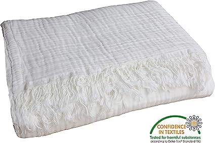 100% Organic Muslin Cotton Throw Blanket for Adult Kids Couch Bed, 4-Layer Pre-Washed Natural Pla... | Amazon (US)