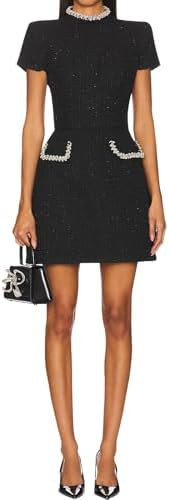 LuFeng Womens Sexy Short Sleeve High Neck Pearls Mini Dress Party Clubwear Club Bodycon Short Dre... | Amazon (US)