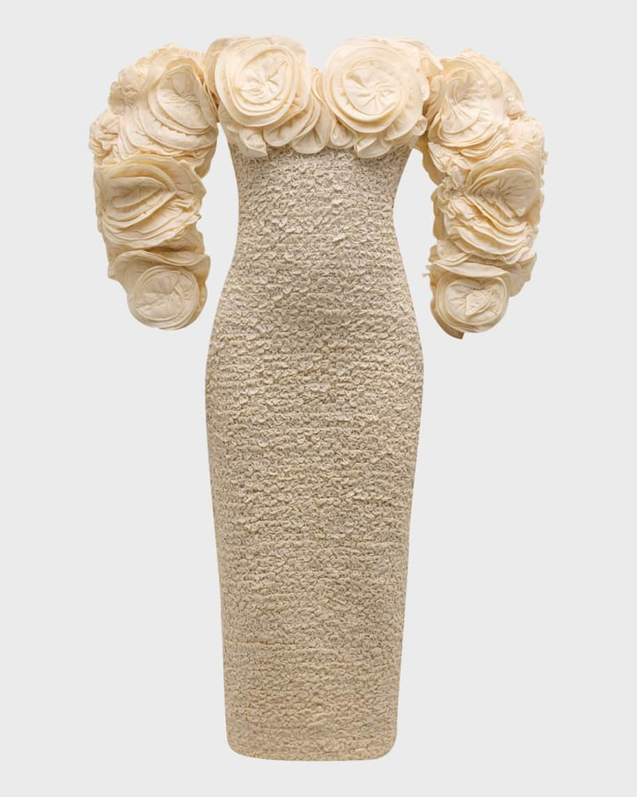 Mara Hoffman Luna Ruffle-Appliqué Smocked Bodycon Midi Dress | Neiman Marcus