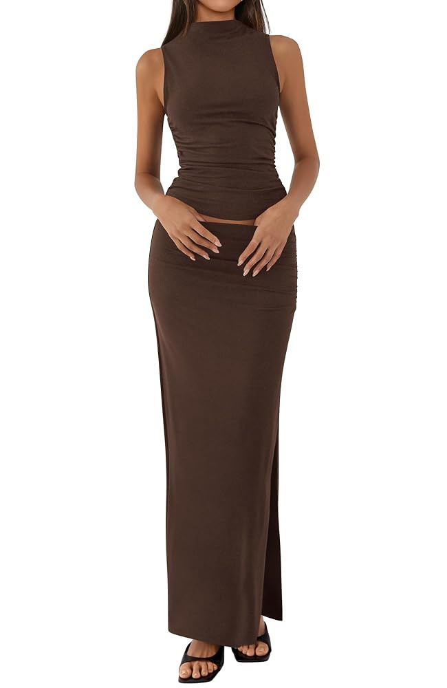 BTFBM Conjunto de falda de verano de dos piezas para mujer 2025, elegante, ligera, sin mangas, pa... | Amazon (US)