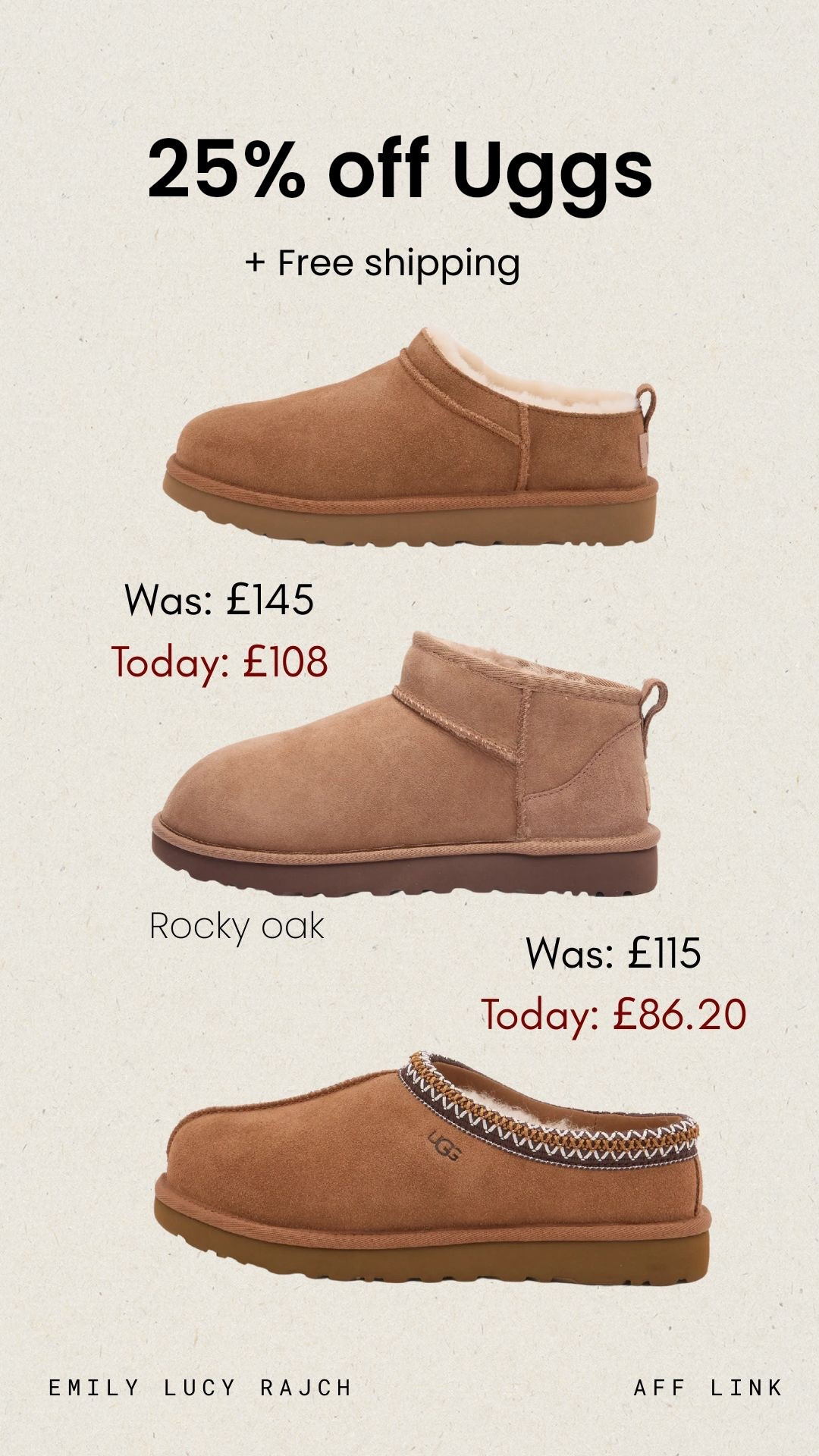Uggs 25% off (applied at checkout) 