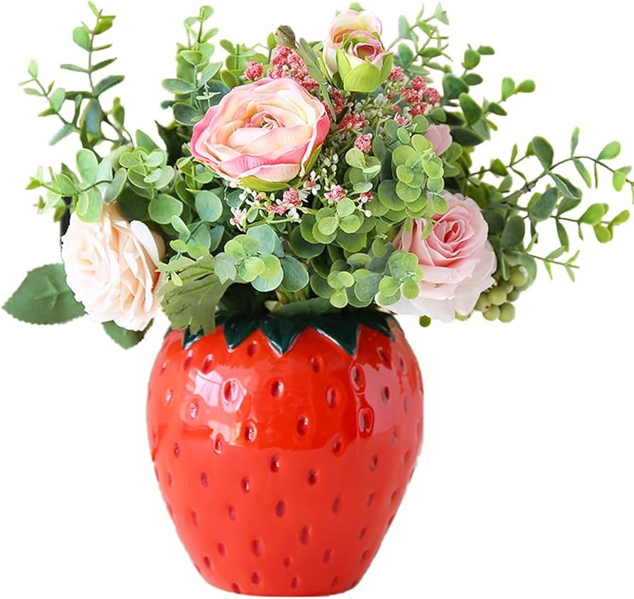 Strawberry Flower Vase Creative Ceramic Strawberry Kitchen Decor Unique Strawberry Vase for Flowe... | Amazon (US)