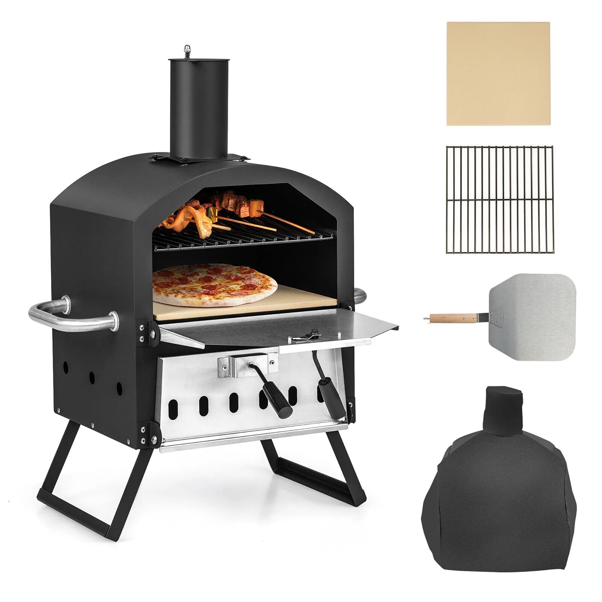 Gymax 2-layer Outdoor Wood Fired Pizza Oven w/ Anti-scalding Handles & Waterproof Cover | Walmart (US)