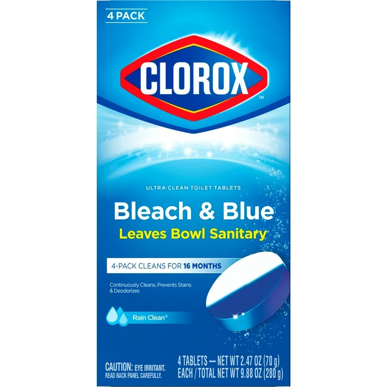 Clorox Bleach and Blue Toilet Bowl Cleaner Tablets, Rain Clean, 4 Count - Walmart.com | Walmart (US)