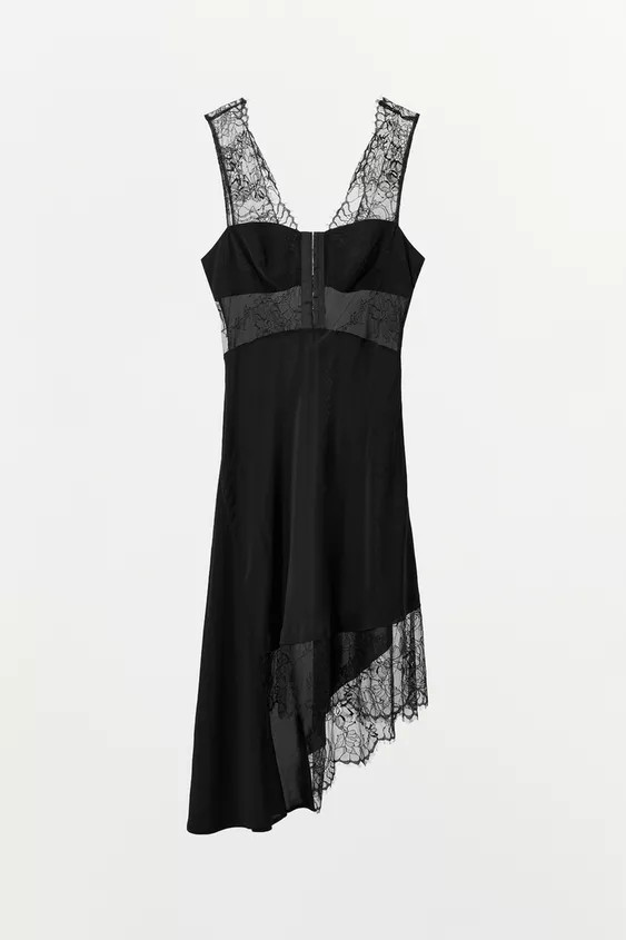 SATIN ASYMMETRIC LACE DRESS | Zara UK