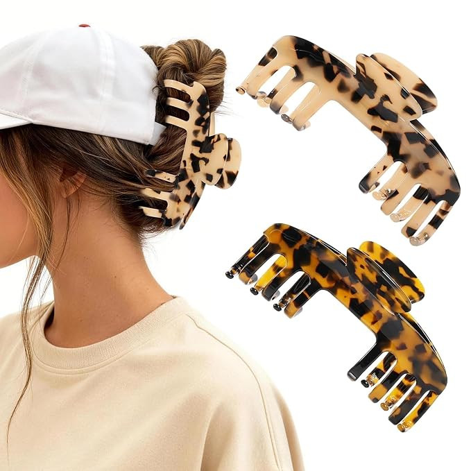 2 Pcs Large Hat Claw Clips for Women, Trucker Hat Hair Clips for Baseball Cap, Acetate Tortoise S... | Amazon (US)