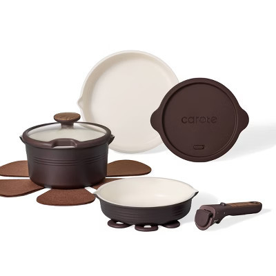Carote 10pc Ceramic Nonstick Cookware Set with Detachable Handle Brown | Target