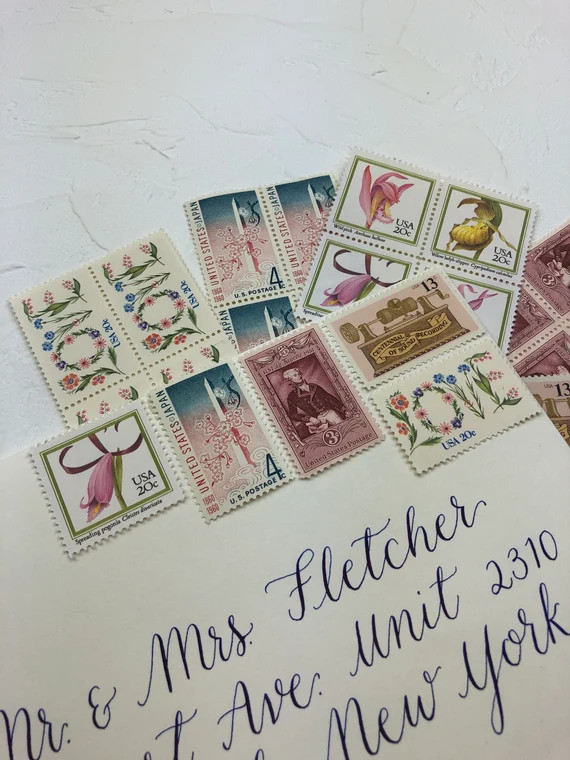 Floral Pink | Vintage Unused Postage Stamps | For 5 Letters | 60 Cents | Etsy (US)